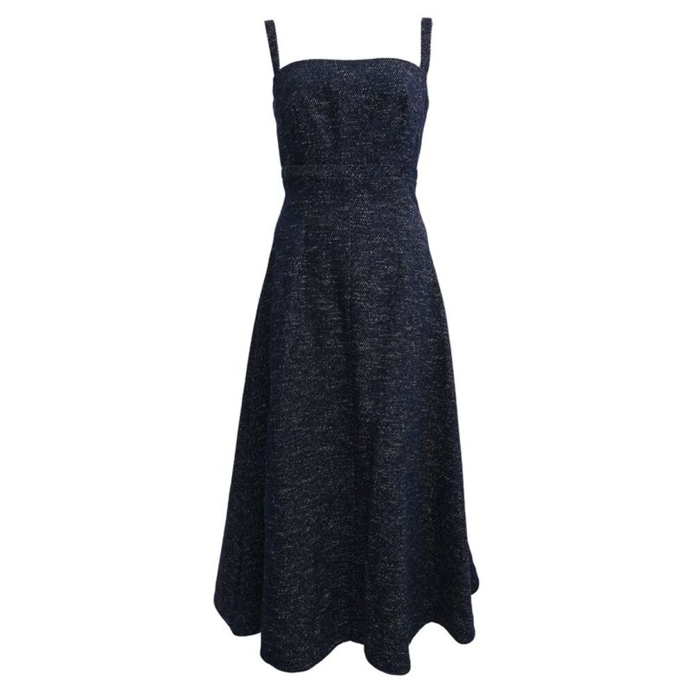 Emilia Wickstead Freya Sleeveless Denim Midi Dress in Navy Blue Cotton - Picture 1 of 5